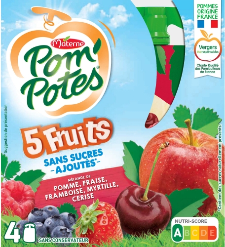 Compotes en gourde 5 fruits s/sucres ajoutés POM'POTES les 4 gourdes de 90  g – Sos-Shop